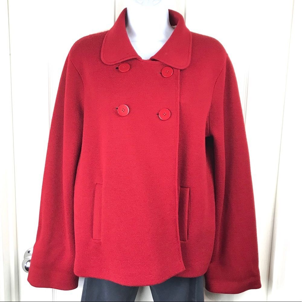 Talbots Red 100% Merino Wool Floral Lined Jacket M - Picture 3 of 8